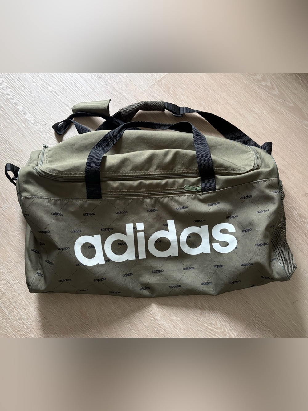 adidas Olive Green Duffel Bag with White Logo